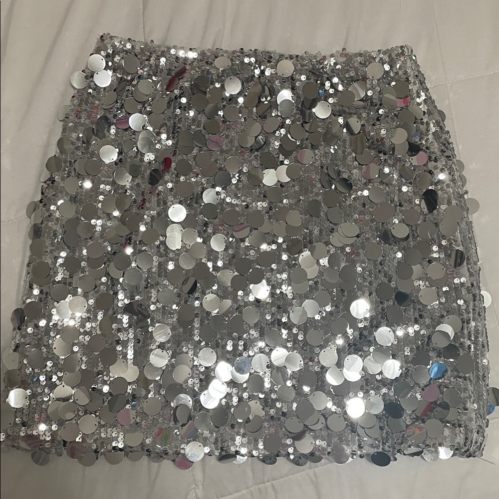 Silver Sequin Mini Skirt